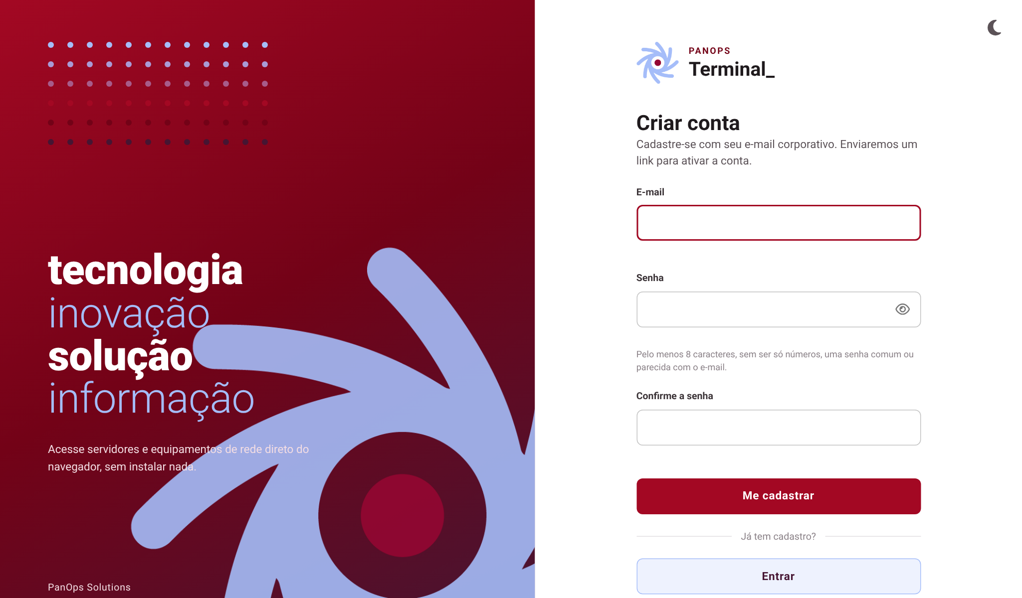 Tela de cadastro do PanOps Terminal
