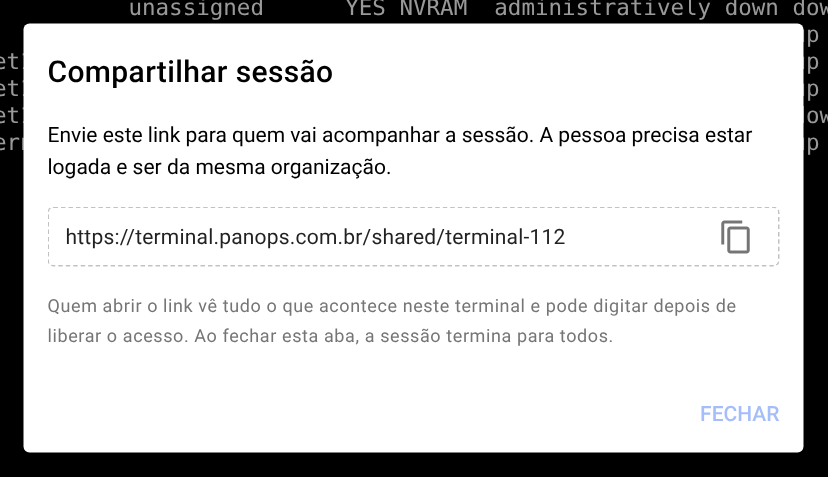 Diálogo de compartilhamento de sessão