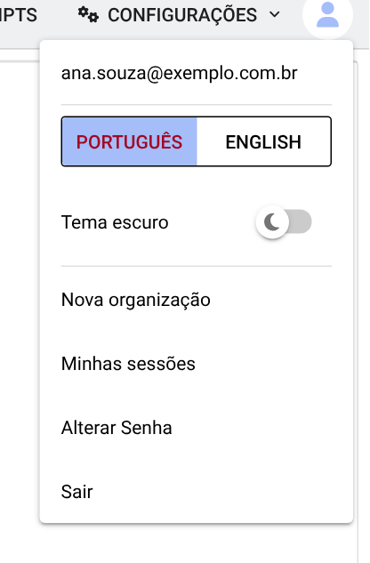 Menu do usuário