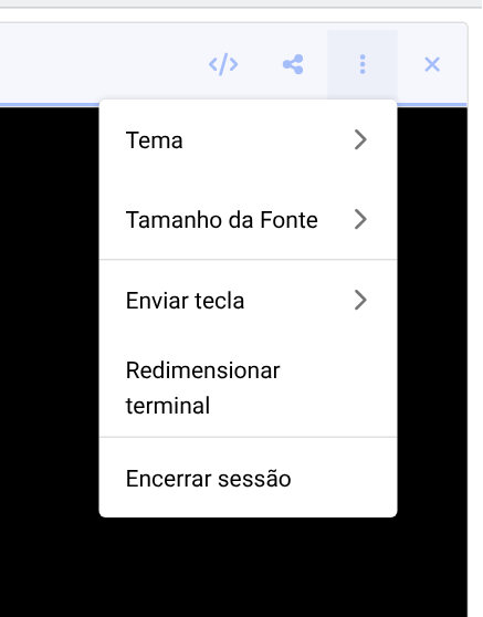 Menu da aba do terminal